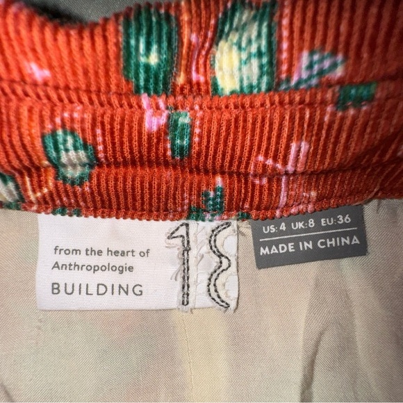 Anthropologie Building 18 Rust Corduroy Floral Button-Down Shirt size 4. EUC - Picture 8 of 10